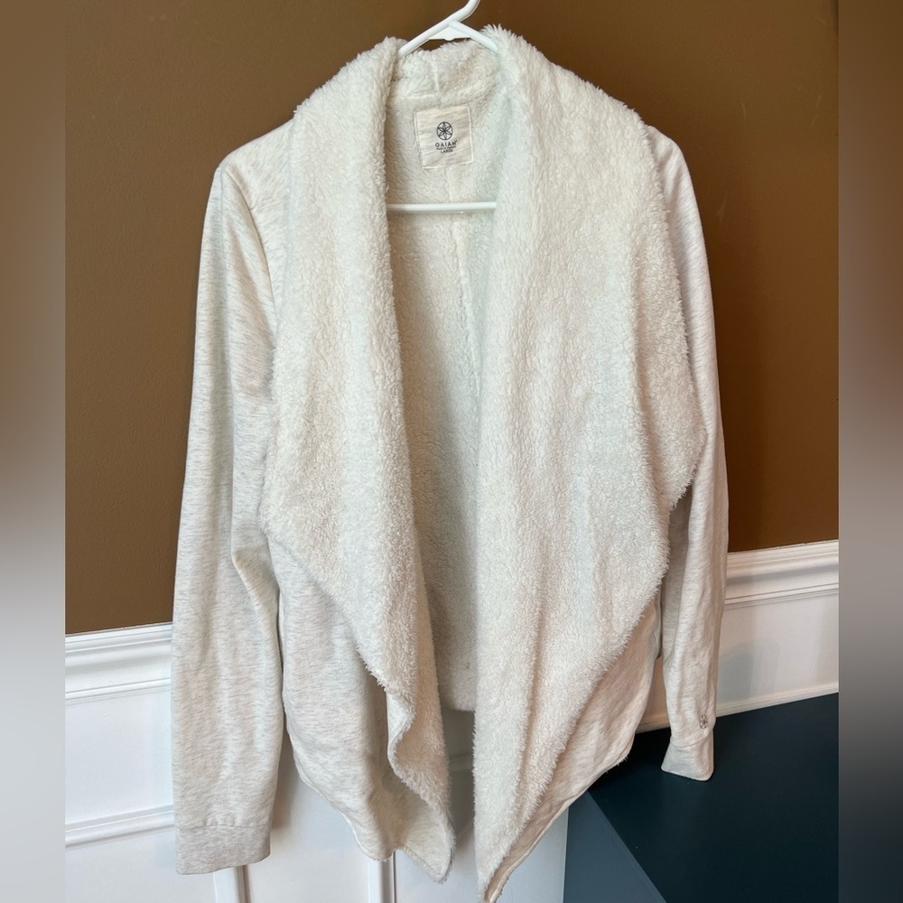 GAIAM White Faux Fur Lined Lightweight Cardigan Cardigan Sweatshirt Size L